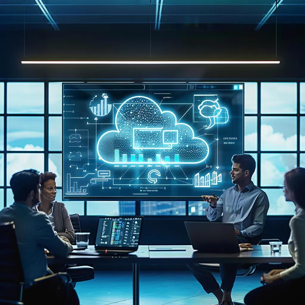 Team discussing cloud services in a conference room, representing Rapid I.T.'s offerings for Lake Charles businesses