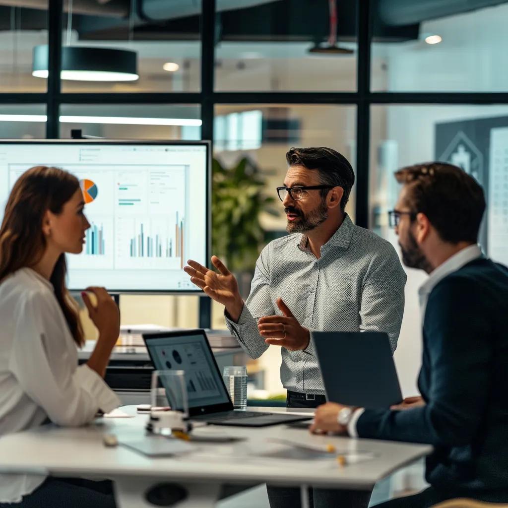 IT specialists collaborating in a modern office, emphasizing managed services and teamwork
