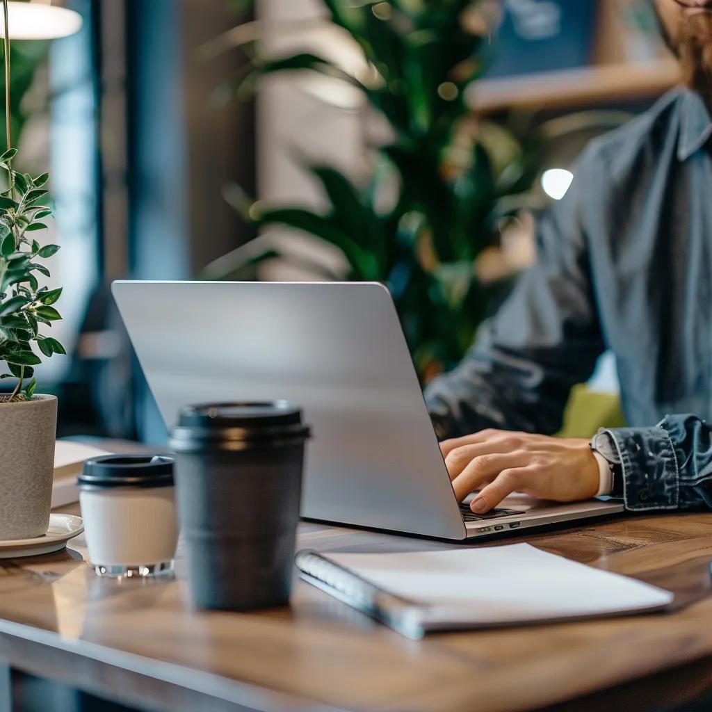 Small business owner in Lake Charles using a laptop in a modern office, representing managed IT services