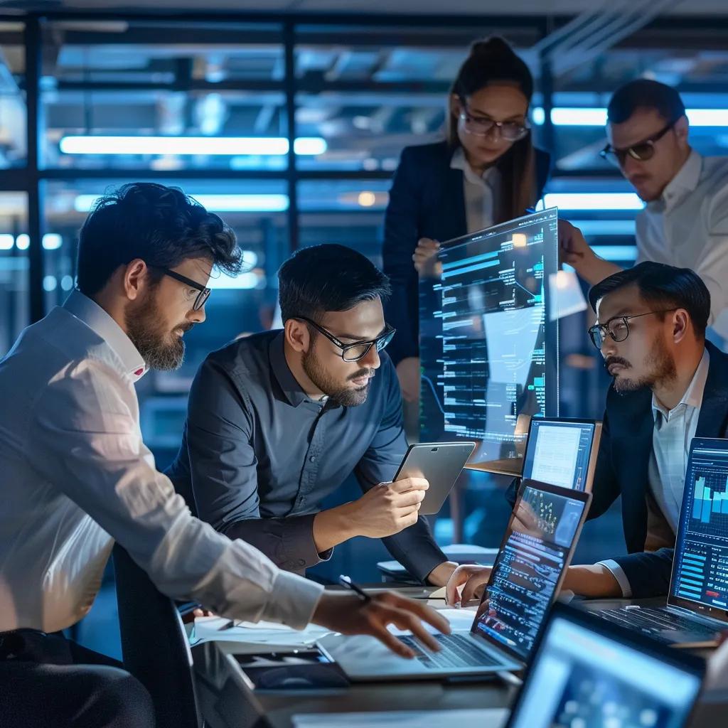 IT specialists collaborating on managed IT services in a modern office